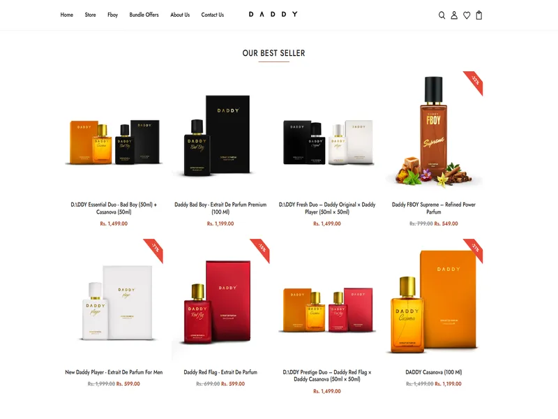 Daddy Official best seller product grid with perfume bundles and sale pricing