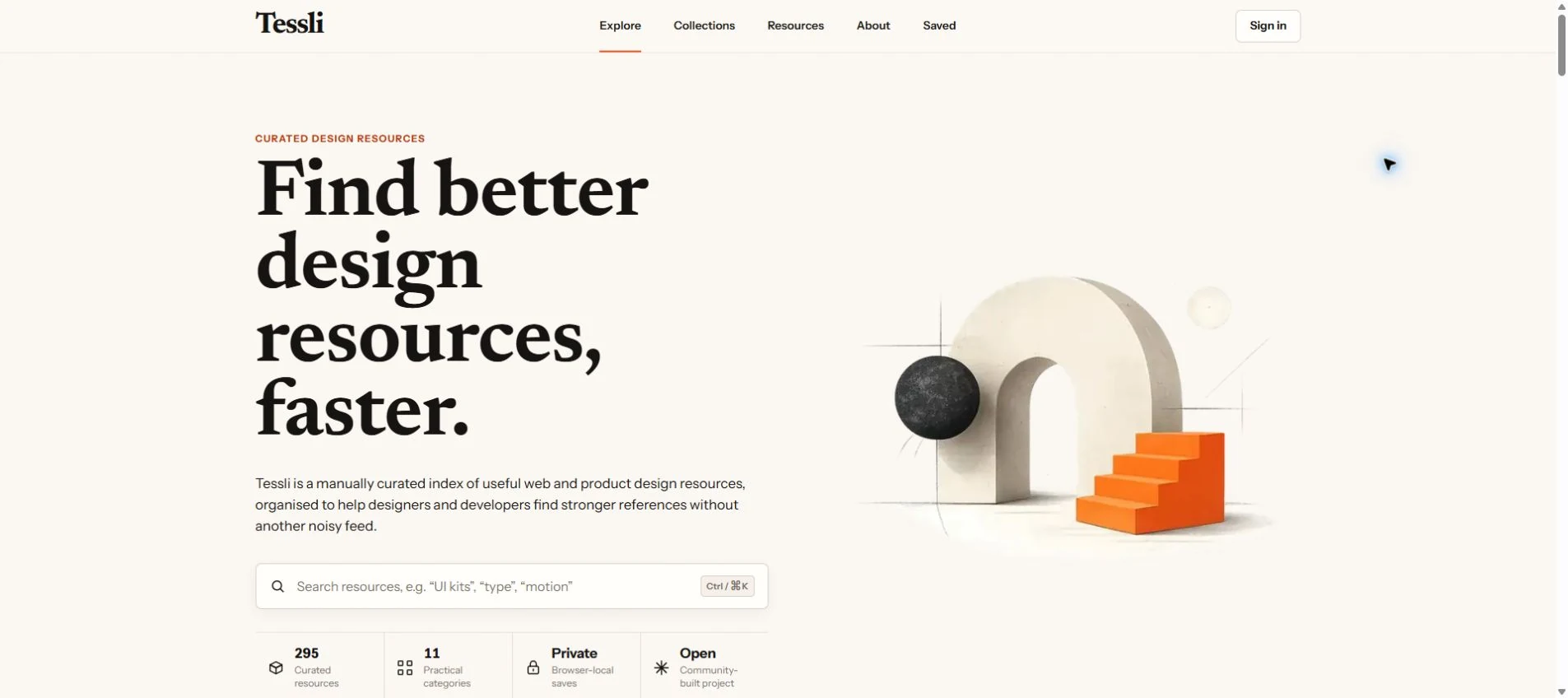 Tessli curated design resource index homepage
